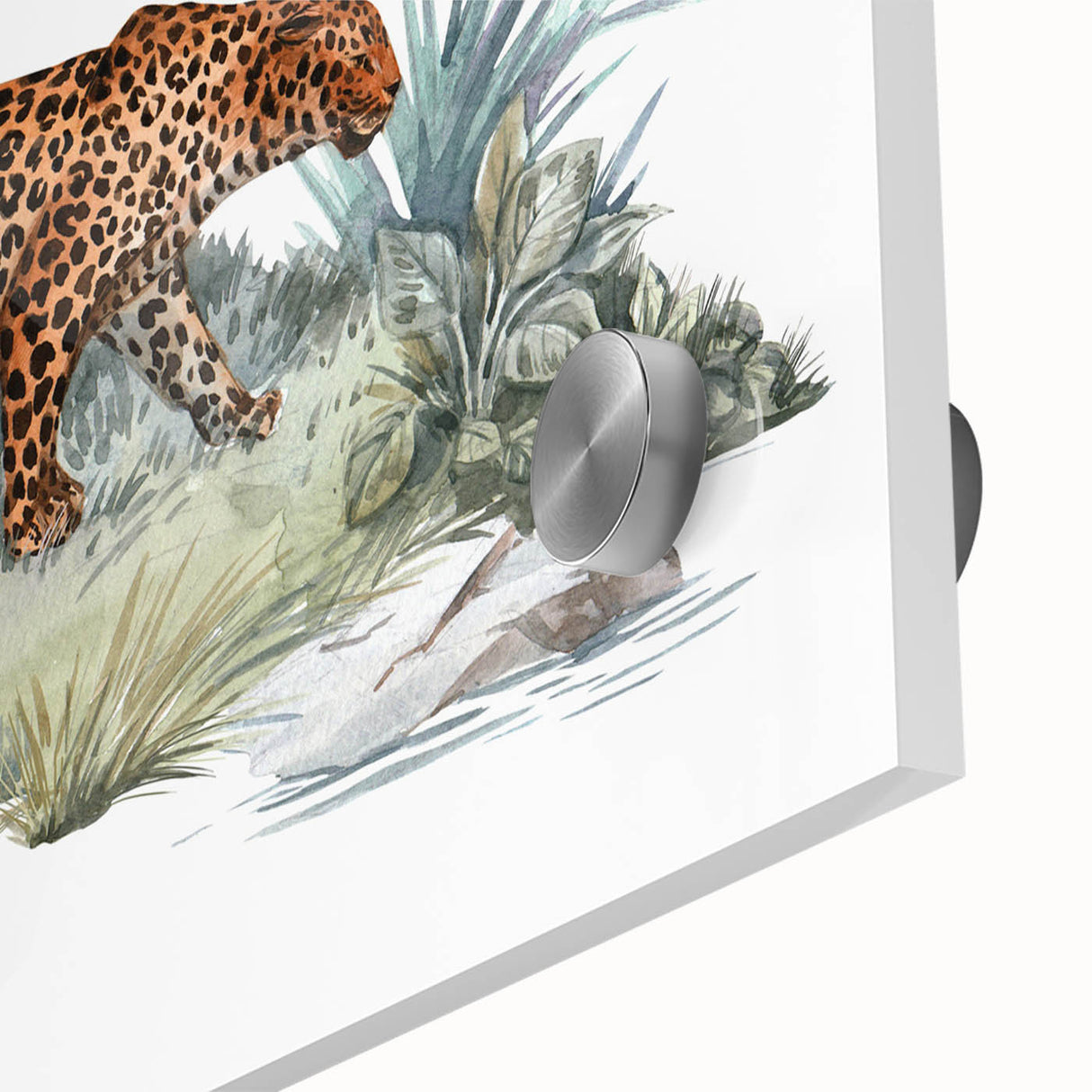 Close-up of a striking jaguar wall art design on acrylic glass, showcasing vivid colors and intricate details, perfect for wildlife enthusiasts and modern decor.