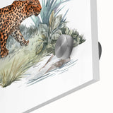 Close-up of a striking jaguar wall art design on acrylic glass, showcasing vivid colors and intricate details, perfect for wildlife enthusiasts and modern decor.