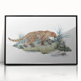 Framed wall art featuring a striking jaguar design in vibrant colors on acrylic glass, showcasing a black frame. Ideal for wildlife enthusiasts and home decor.