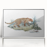 Framed wall art featuring a striking jaguar design in vibrant colors, set against a white background, perfect for wildlife enthusiasts and home decor.