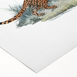 Vibrant rolled canvas artwork depicting a majestic jaguar in a lush rainforest setting, showcasing intricate details and rich colors, perfect for wildlife enthusiasts.