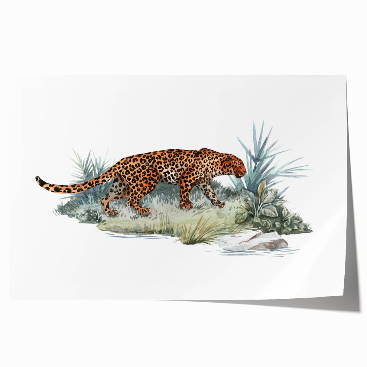 Jaguar wall art print featuring a vibrant, colorful design of a majestic jaguar in a lush jungle setting, perfect for wildlife enthusiasts and home decor.