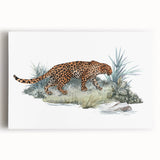 Stretched canvas wall art showcasing a striking close-up of a jaguar's face, featuring vibrant colors and intricate details, perfect for wildlife enthusiasts.