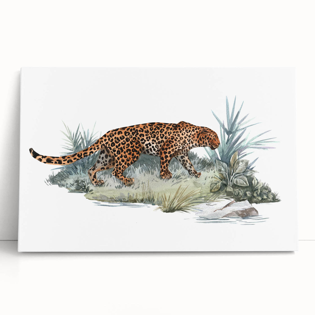 Vibrant stretched canvas wall art featuring a striking jaguar design, showcasing rich colors and intricate details, perfect for wildlife enthusiasts and home decor.