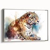 Framed canvas wall art featuring a striking silver and black jaguar design, showcasing intricate details and a modern aesthetic, perfect for wildlife enthusiasts.