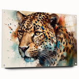 Side view of a striking jaguar design wall art piece, crafted from acrylic glass, showcasing vibrant colors and intricate details, perfect for wildlife enthusiasts.