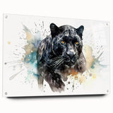 Side view of a jaguar-themed wall art collection in acrylic glass, showcasing vibrant colors and intricate details, perfect for wildlife enthusiasts and home decor.