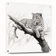 Jaguar wall art design featuring a striking acrylic glass finish, showcasing vibrant colors and intricate details, displayed with decorative pins on a wall.