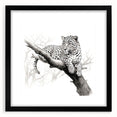 Black-framed wall art featuring a striking jaguar design in a wild-life theme, showcasing vibrant colors and intricate details, perfect for animal lovers and home decor.