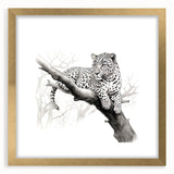 Jaguar-themed wall art collection featuring a striking gold frame and mat, showcasing detailed wildlife design for an elegant home decor statement.