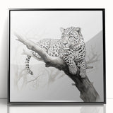 Framed wall art featuring a striking jaguar design in vibrant colors, displayed in a sleek black frame, perfect for wildlife enthusiasts and modern decor.