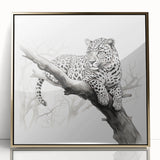 Framed wall art featuring a striking close-up of a jaguar in a wild setting, showcasing its intricate fur patterns and vivid colors, ideal for animal lovers and home decor.