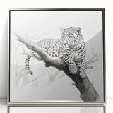 Framed wall art collection featuring a striking silver-acrylic design of a jaguar in a wild setting, showcasing vibrant colors and intricate details, perfect for animal lovers' decor.