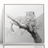 Framed wall art featuring a striking jaguar design, set against a white background, showcasing intricate details and vibrant colors, perfect for wildlife enthusiasts.