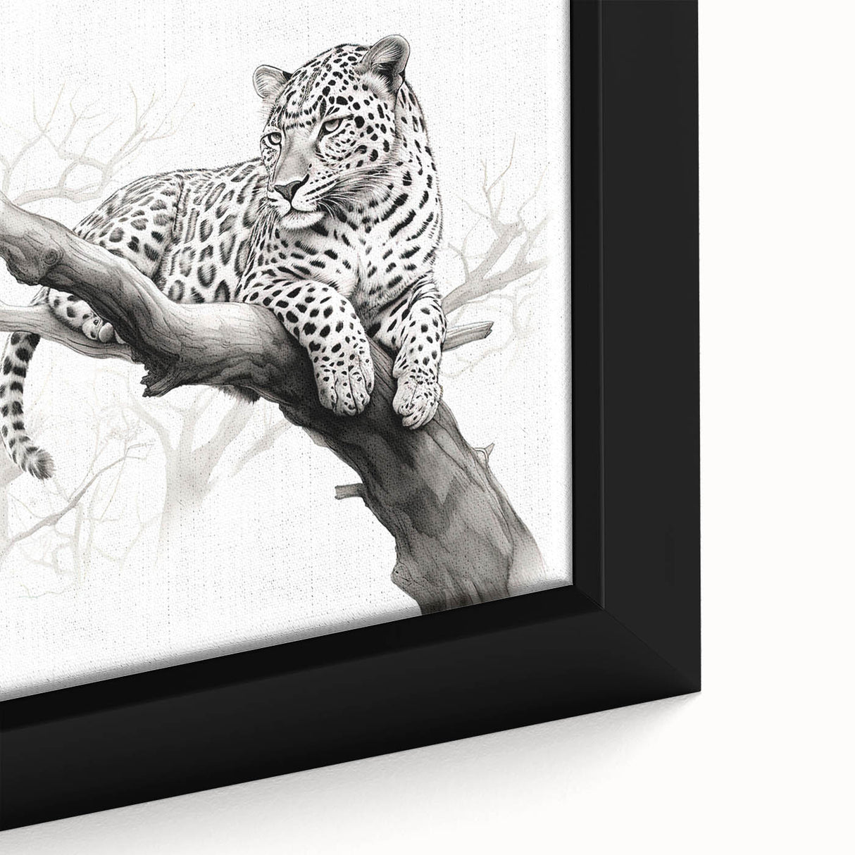 Close-up of a framed canvas wall art featuring a striking jaguar design in vibrant colors, perfect for wildlife enthusiasts and home decor, showcasing intricate details and textures.
