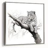 Framed wall art featuring a striking silver jaguar design in profile view, showcasing intricate details and vibrant colors, perfect for wildlife enthusiasts and modern decor.