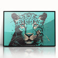 Framed wall art featuring a striking black and white jaguar design, showcasing intricate details and bold lines, perfect for wildlife enthusiasts and modern decor.