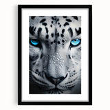 Close-up of a framed jaguar wall art piece showcasing intricate design details, featuring a black mat and sleek frame, perfect for wildlife decor enthusiasts.