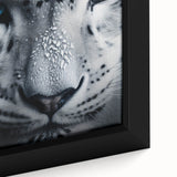 Close-up of a framed canvas wall art featuring a striking jaguar design, showcasing vivid colors and intricate details, perfect for wildlife enthusiasts and home decor.