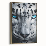 Framed wall art featuring a striking side view of a jaguar in a lush jungle setting, with vibrant colors and a gold frame, perfect for wildlife enthusiasts.
