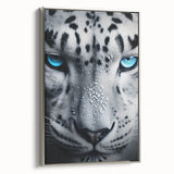 Framed wall art featuring a striking silver side view of a jaguar design, highlighting intricate details and vibrant colors, perfect for wildlife enthusiasts.