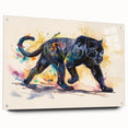 Close-up of a stunning jaguar wall art piece, displayed in acrylic glass, featuring vibrant colors and intricate details, ideal for animal lovers and home decor enthusiasts.