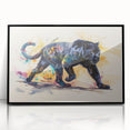 Framed wall art featuring a striking black and white jaguar design, showcasing intricate details and textures, perfect for wildlife enthusiasts and modern decor.