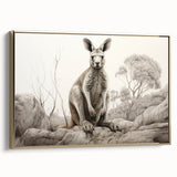 Framed wall art featuring a stylish kangaroo design on canvas, with a gold frame and side view, ideal for enhancing modern home decor.