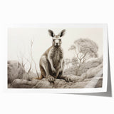 Kangaroo-themed wall art design printed on high-quality, rolled canvas, showcasing vibrant colors and intricate details, perfect for wildlife enthusiasts and home decor.
