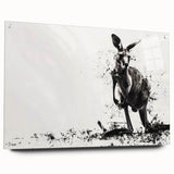 Acrylic glass wall art collection featuring a kangaroo design, showcased in a side view with pins. The vibrant colors and intricate details highlight the wildlife theme, perfect for animal lovers and home decor enthusiasts.
