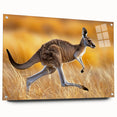 Kangaroo-themed wall art collection displayed in a side view, featuring vibrant acrylic glass with pins for mounting, ideal for wildlife enthusiasts' decor.
