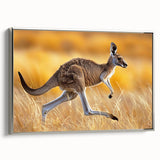 Framed wall art featuring a silver-bordered kangaroo design, showcasing vibrant colors and intricate details, ideal for enhancing modern home decor.