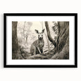Kangaroo-themed wall art collection featuring an elegant black frame and mat, showcasing vibrant wildlife design ideal for home decor. Perfect for nature enthusiasts.