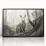 Framed acrylic wall art featuring a kangaroo design from the "Animals A Wild Life" collection, presented in a sleek black frame, ideal for animal-themed decor.