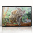 Framed wall art featuring a detailed koala design on a black background, showcasing vibrant colors and intricate details, perfect for wildlife enthusiasts.