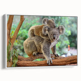 Framed canvas wall art showcasing a koala design, featuring vibrant colors and intricate details, perfect for animal lovers and modern decor enthusiasts.