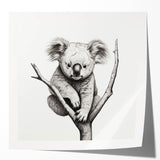 Koala wall art print showcasing a vibrant design with lush eucalyptus leaves, perfect for animal lovers and nature enthusiasts, enhancing any room's decor.
