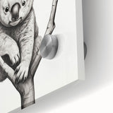 Close-up of a vibrant acrylic glass wall art piece showcasing a detailed koala design, perfect for animal lovers and modern home decor enthusiasts. The artwork features rich colors and textures, highlighting the unique characteristics of this beloved wildlife symbol. Ideal for adding a touch of nature-inspired elegance to any room.