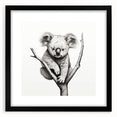 Black-framed wall art featuring a detailed koala design, showcasing vibrant colors and intricate patterns, perfect for nature lovers and modern decor.