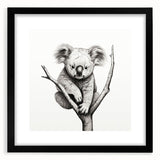 Black-framed wall art featuring a detailed koala design, showcasing vibrant colors and intricate patterns, perfect for nature lovers and modern decor.