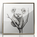 Framed wall art featuring a stunning koala design, showcasing intricate details and vibrant colors, mounted in gold acrylic for a modern touch. Perfect for animal lovers and contemporary decor enthusiasts.