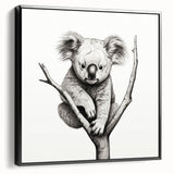 Framed canvas wall art featuring a koala design, showcasing vibrant colors and intricate details. The artwork is displayed with a sleek black frame, enhancing its aesthetic appeal. Perfect for animal lovers, it adds a touch of wildlife charm to any decor.