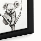 Close-up of a framed canvas artwork featuring a detailed koala design, showcasing vibrant colors and textures, ideal for wildlife enthusiasts and home decor.