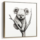 Framed canvas wall art showcasing a detailed koala design on a vibrant background, featuring a gold frame that enhances the artwork’s elegance. Ideal for animal lovers and home decor enthusiasts.