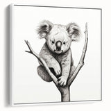 Framed wall art featuring a detailed koala design in vibrant colors, ideal for wildlife enthusiasts, showcased against a white backdrop for a modern aesthetic.
