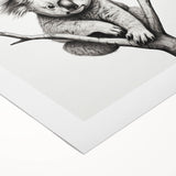 Koala wall art design on rolled canvas, showcasing a vibrant, detailed illustration of a koala in its natural habitat, perfect for wildlife enthusiasts.