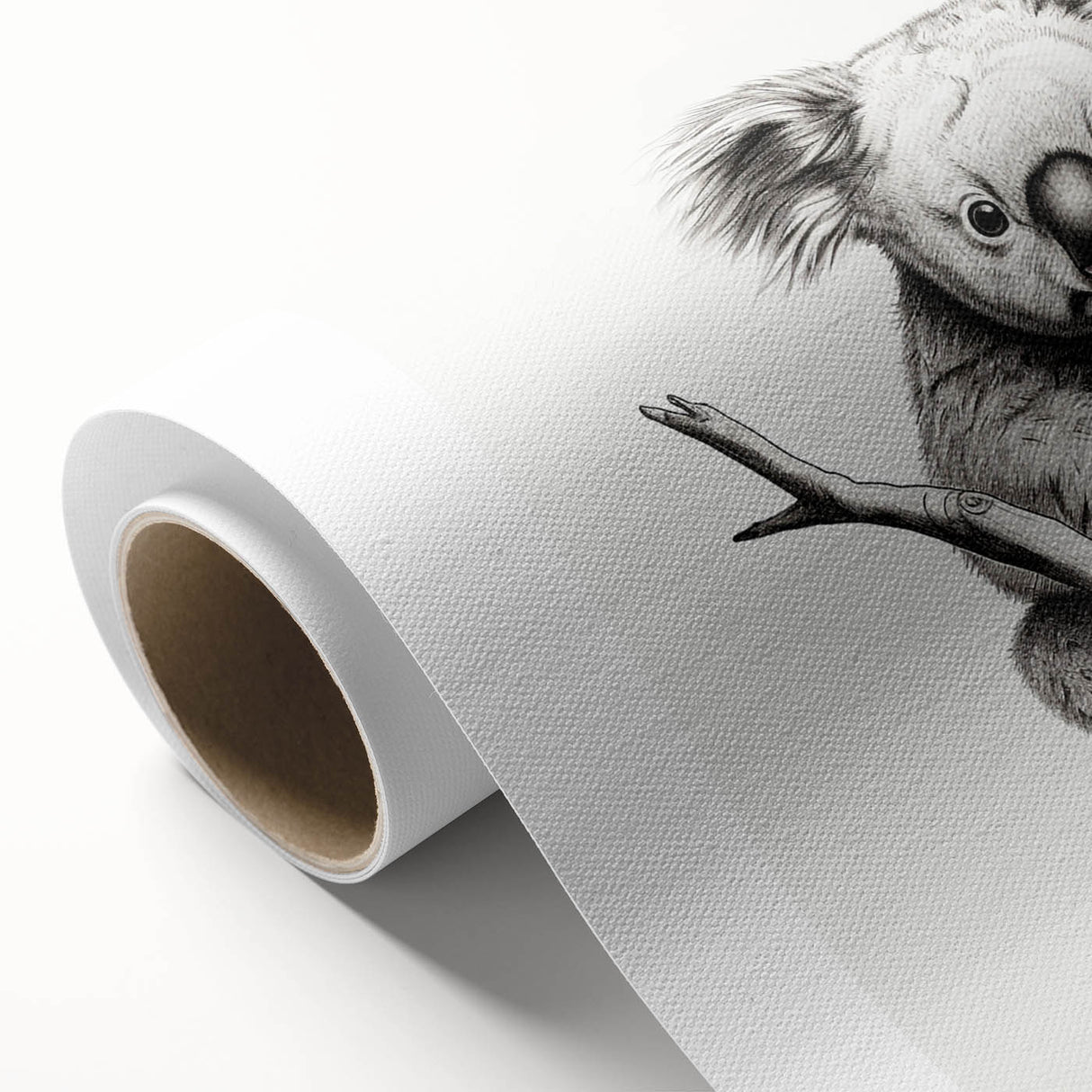 Koala wall art design on rolled canvas, showcasing vibrant colors and intricate details, perfect for adding a touch of Australian wildlife to any decor.