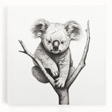 Close-up of a stretched canvas featuring a vibrant koala design in a natural setting, perfect for wildlife-themed decor, showcasing detailed artwork and rich colors.