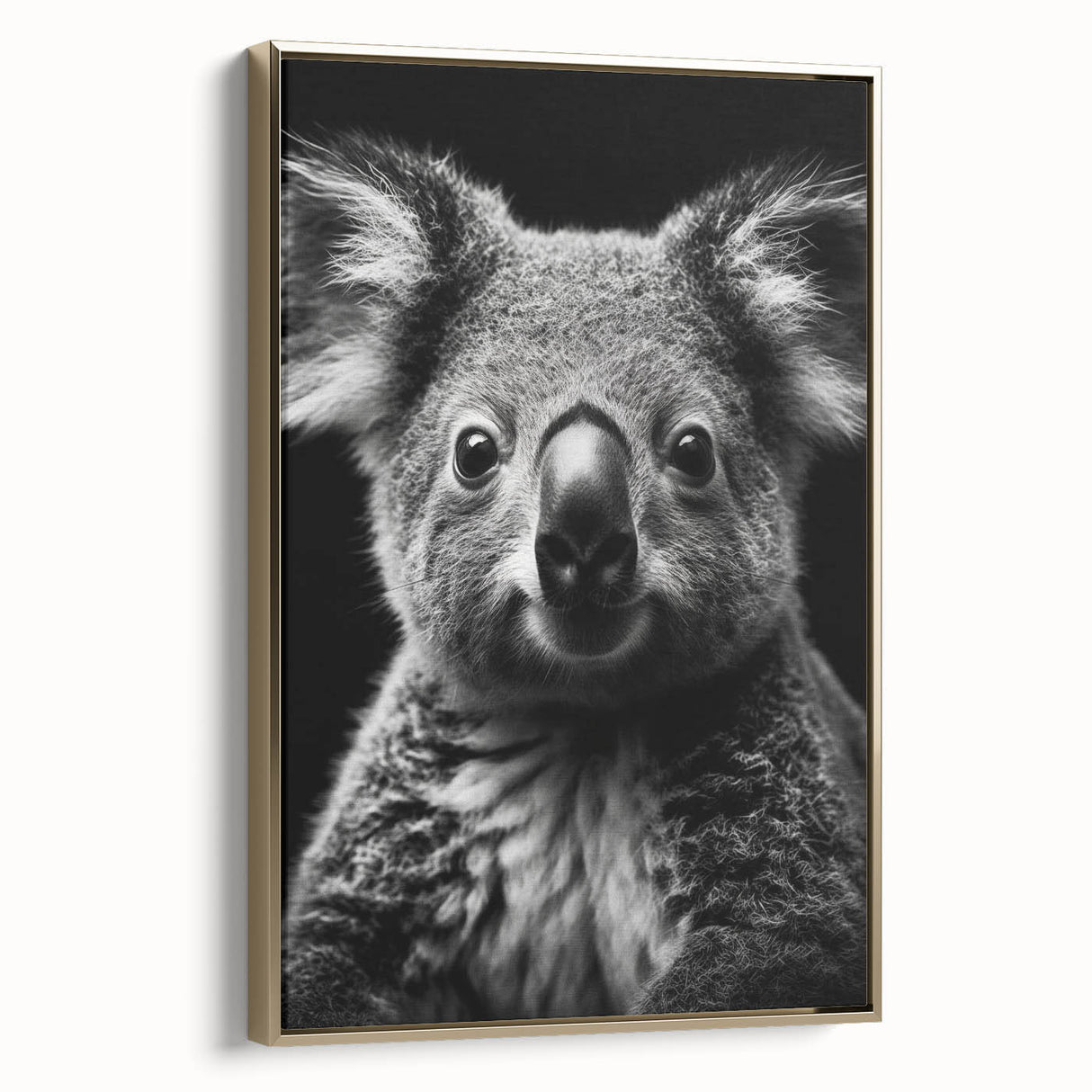 Framed wall art featuring a serene koala design in a lush green setting, with a gold frame that enhances the artwork's elegance and charm. Perfect for animal lovers.