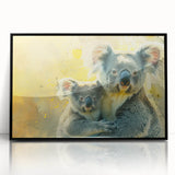 Framed wall art showcasing a vibrant koala design in a black acrylic frame, perfect for animal lovers and nature-themed home decor. Ideal for adding a touch of wildlife charm to any room.